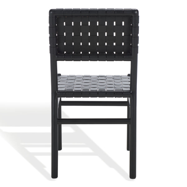 Safavieh Jeremiah Woven Leather Dining Chair - Hand-woven Top Grain Leather On Solid Sungkay Wood Base Black Wood ,Leather Sfv1605a-set2