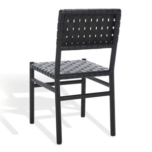 Safavieh Jeremiah Woven Leather Dining Chair - Hand-woven Top Grain Leather On Solid Sungkay Wood Base Black Wood ,Leather Sfv1605a-set2