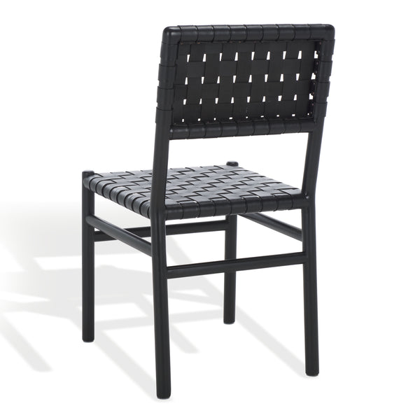 Safavieh Jeremiah Woven Leather Dining Chair - Hand-woven Top Grain Leather On Solid Sungkay Wood Base Black Wood ,Leather Sfv1605a-set2