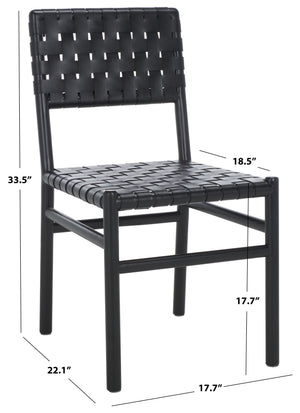 Safavieh Jeremiah Woven Leather Dining Chair - Hand-woven Top Grain Leather On Solid Sungkay Wood Base Black Wood ,Leather Sfv1605a-set2