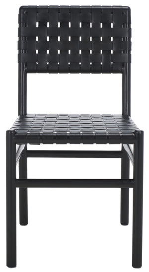 Safavieh Jeremiah Woven Leather Dining Chair - Hand-woven Top Grain Leather On Solid Sungkay Wood Base Black Wood ,Leather Sfv1605a-set2