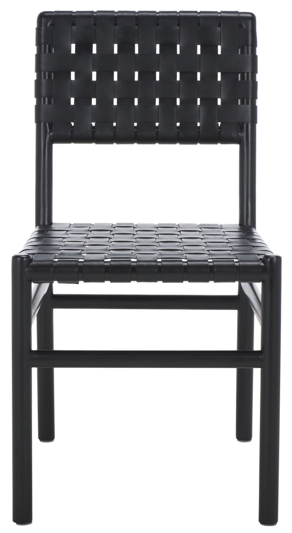 Safavieh Jeremiah Woven Leather Dining Chair - Hand-woven Top Grain Leather On Solid Sungkay Wood Base Black Wood ,Leather Sfv1605a-set2
