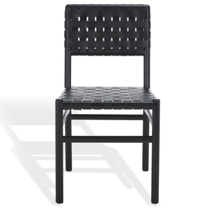 Safavieh Jeremiah Woven Leather Dining Chair - Hand-woven Top Grain Leather On Solid Sungkay Wood Base Black Wood ,Leather Sfv1605a-set2