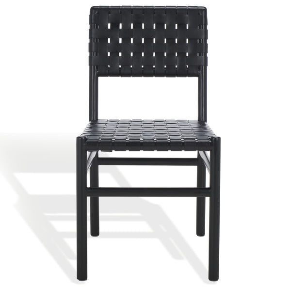 Safavieh Jeremiah Woven Leather Dining Chair - Hand-woven Top Grain Leather On Solid Sungkay Wood Base Black Wood ,Leather Sfv1605a-set2