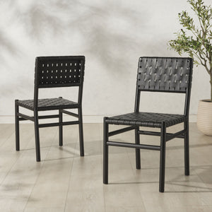 Safavieh Jeremiah Woven Leather Dining Chair - Hand-woven Top Grain Leather On Solid Sungkay Wood Base Black Wood ,Leather Sfv1605a-set2