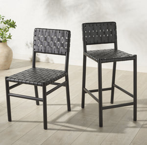 Safavieh Jeremiah Woven Leather Dining Chair - Hand-woven Top Grain Leather On Solid Sungkay Wood Base Black Wood ,Leather Sfv1605a-set2