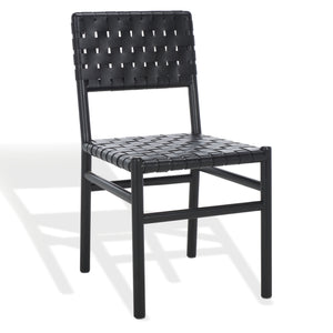 Safavieh Jeremiah Woven Leather Dining Chair - Hand-woven Top Grain Leather On Solid Sungkay Wood Base Black Wood ,Leather Sfv1605a-set2