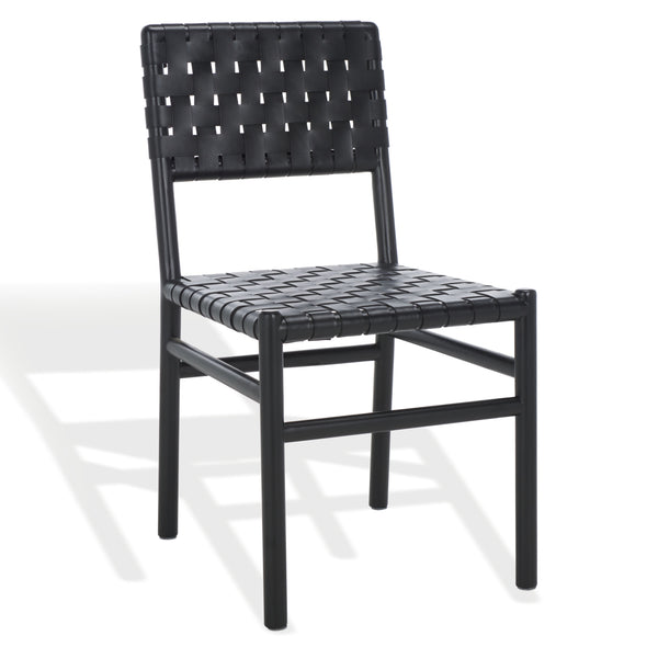 Safavieh Jeremiah Woven Leather Dining Chair - Hand-woven Top Grain Leather On Solid Sungkay Wood Base Black Wood ,Leather Sfv1605a-set2