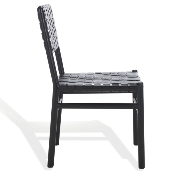 Safavieh Jeremiah Woven Leather Dining Chair - Hand-woven Top Grain Leather On Solid Sungkay Wood Base Black Wood ,Leather Sfv1605a-set2