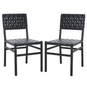 Safavieh Jeremiah Woven Leather Dining Chair - Hand-woven Top Grain Leather On Solid Sungkay Wood Base Black Wood ,Leather Sfv1605a-set2