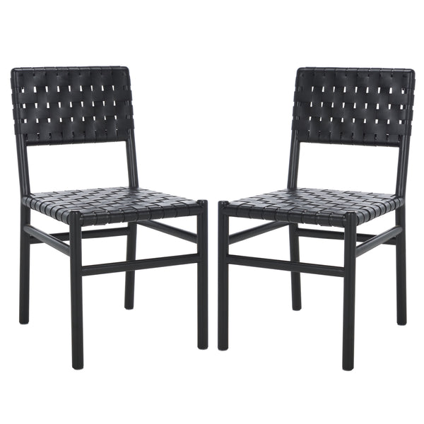 Safavieh Jeremiah Woven Leather Dining Chair - Hand-woven Top Grain Leather On Solid Sungkay Wood Base Black Wood ,Leather Sfv1605a-set2