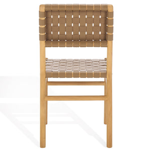 Safavieh Jeremiah Woven Leather Dining Chair - Hand-woven Top Grain Leather On Solid Sungkay Wood Base Brown ,Natural Wood ,Leather Sfv1605b-set2