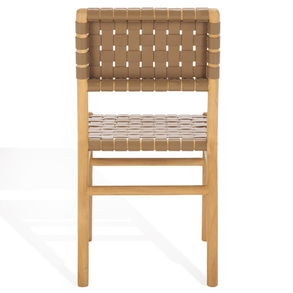 Safavieh Jeremiah Woven Leather Dining Chair - Hand-woven Top Grain Leather On Solid Sungkay Wood Base Brown ,Natural Wood ,Leather Sfv1605b-set2