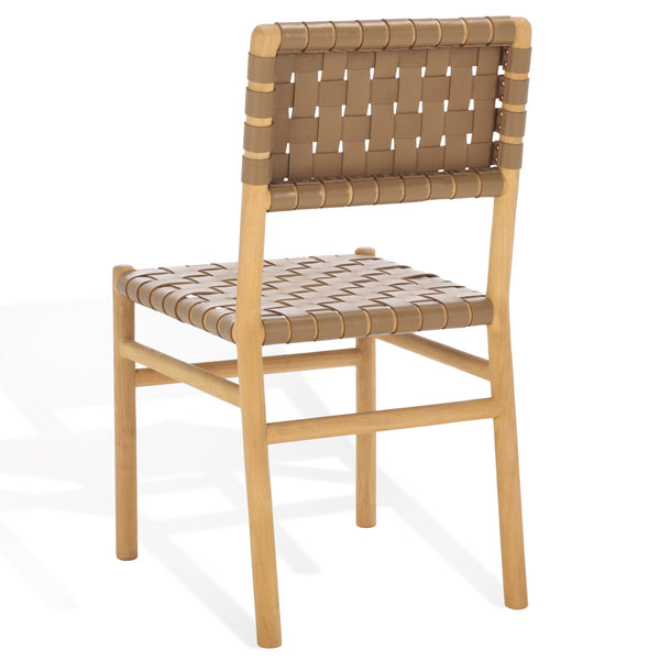 Safavieh Jeremiah Woven Leather Dining Chair - Hand-woven Top Grain Leather On Solid Sungkay Wood Base Brown ,Natural Wood ,Leather Sfv1605b-set2