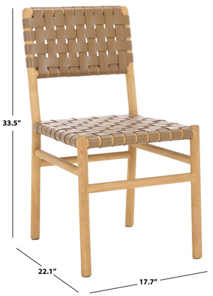 Safavieh Jeremiah Woven Leather Dining Chair - Hand-woven Top Grain Leather On Solid Sungkay Wood Base Brown ,Natural Wood ,Leather Sfv1605b-set2