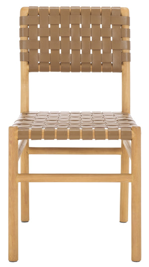 Safavieh Jeremiah Woven Leather Dining Chair - Hand-woven Top Grain Leather On Solid Sungkay Wood Base Brown ,Natural Wood ,Leather Sfv1605b-set2