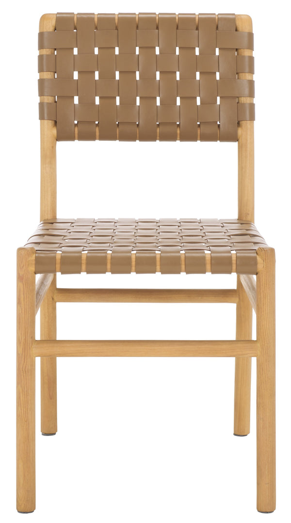 Safavieh Jeremiah Woven Leather Dining Chair - Hand-woven Top Grain Leather On Solid Sungkay Wood Base Brown ,Natural Wood ,Leather Sfv1605b-set2