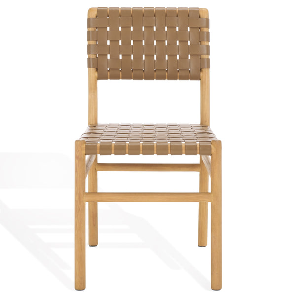 Safavieh Jeremiah Woven Leather Dining Chair - Hand-woven Top Grain Leather On Solid Sungkay Wood Base Brown ,Natural Wood ,Leather Sfv1605b-set2