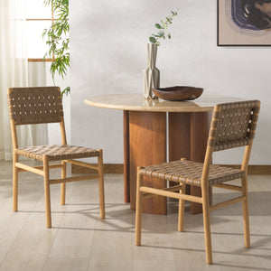 Safavieh Jeremiah Woven Leather Dining Chair - Hand-woven Top Grain Leather On Solid Sungkay Wood Base Brown ,Natural Wood ,Leather Sfv1605b-set2