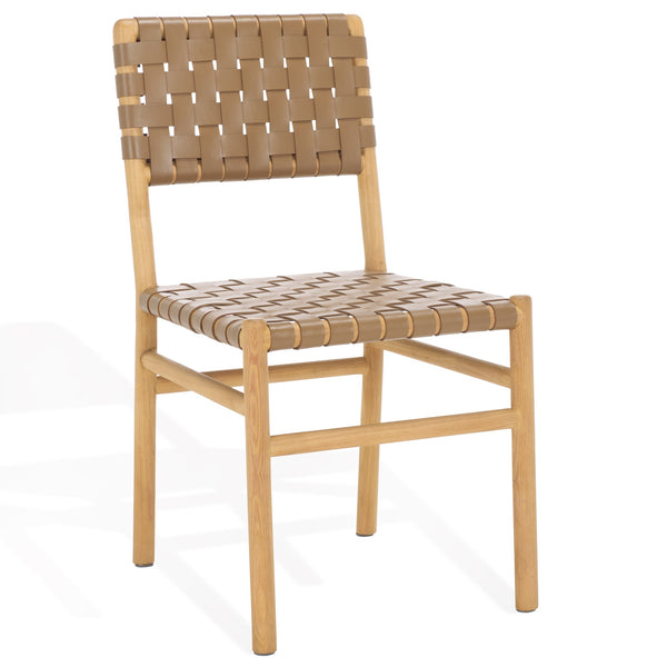 Safavieh Jeremiah Woven Leather Dining Chair - Hand-woven Top Grain Leather On Solid Sungkay Wood Base Brown ,Natural Wood ,Leather Sfv1605b-set2