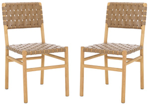 Safavieh Jeremiah Woven Leather Dining Chair - Hand-woven Top Grain Leather On Solid Sungkay Wood Base Brown ,Natural Wood ,Leather Sfv1605b-set2