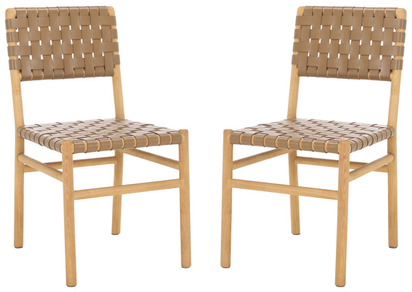 Safavieh Jeremiah Woven Leather Dining Chair - Hand-woven Top Grain Leather On Solid Sungkay Wood Base Brown ,Natural Wood ,Leather Sfv1605b-set2