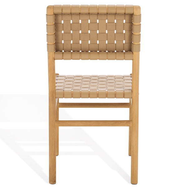Safavieh Jeremiah Woven Leather Dining Chair - Hand-woven Top Grain Leather On Solid Sungkay Wood Base Tan ,Natural Wood ,Leather Sfv1605c-set2
