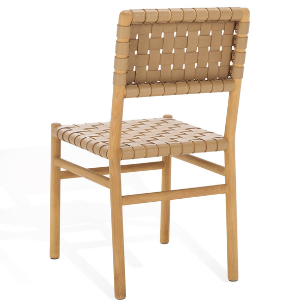 Safavieh Jeremiah Woven Leather Dining Chair - Hand-woven Top Grain Leather On Solid Sungkay Wood Base Tan ,Natural Wood ,Leather Sfv1605c-set2