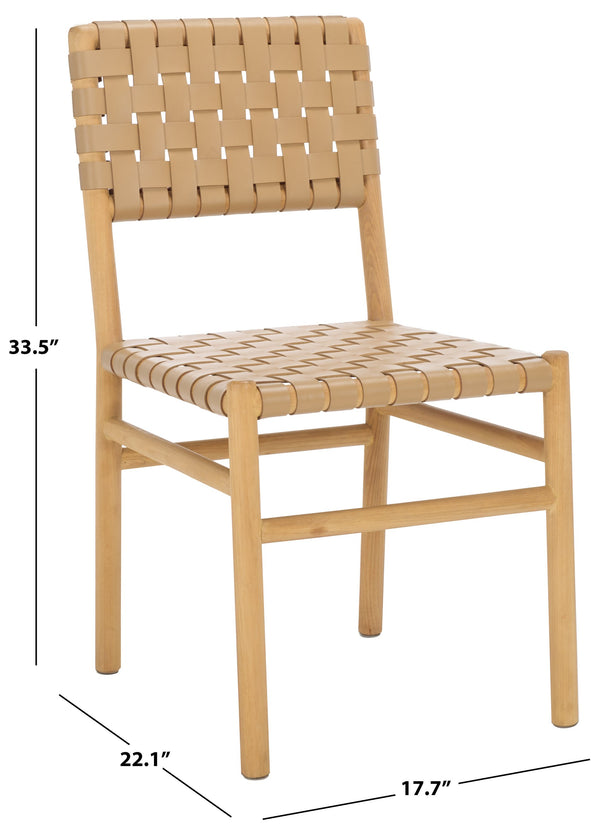 Safavieh Jeremiah Woven Leather Dining Chair - Hand-woven Top Grain Leather On Solid Sungkay Wood Base Tan ,Natural Wood ,Leather Sfv1605c-set2