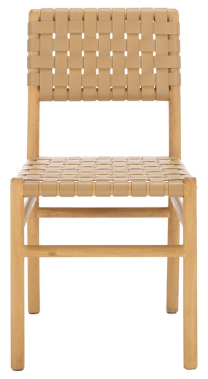 Safavieh Jeremiah Woven Leather Dining Chair - Hand-woven Top Grain Leather On Solid Sungkay Wood Base Tan ,Natural Wood ,Leather Sfv1605c-set2