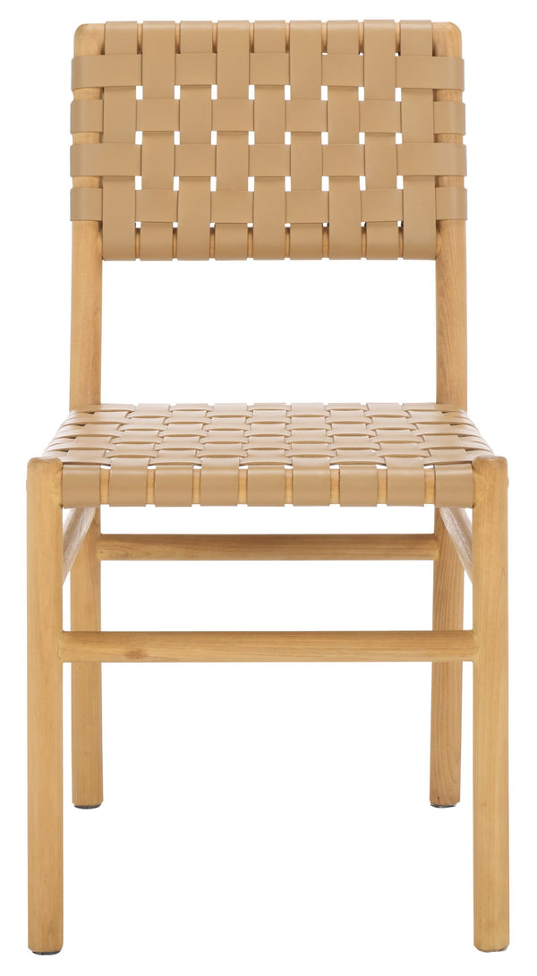 Safavieh Jeremiah Woven Leather Dining Chair - Hand-woven Top Grain Leather On Solid Sungkay Wood Base Tan ,Natural Wood ,Leather Sfv1605c-set2