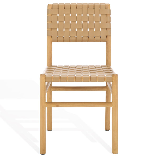 Safavieh Jeremiah Woven Leather Dining Chair - Hand-woven Top Grain Leather On Solid Sungkay Wood Base Tan ,Natural Wood ,Leather Sfv1605c-set2