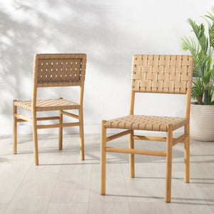 Safavieh Jeremiah Woven Leather Dining Chair - Hand-woven Top Grain Leather On Solid Sungkay Wood Base Tan ,Natural Wood ,Leather Sfv1605c-set2