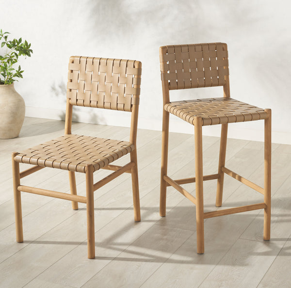 Safavieh Jeremiah Woven Leather Counter Stool – Luxurious Craftsmanship With Timeless Elegance For Any Space Tan ,Natural Wood ,Leather Sfv1606c