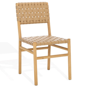 Safavieh Jeremiah Woven Leather Dining Chair - Hand-woven Top Grain Leather On Solid Sungkay Wood Base Tan ,Natural Wood ,Leather Sfv1605c-set2