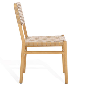 Safavieh Jeremiah Woven Leather Dining Chair - Hand-woven Top Grain Leather On Solid Sungkay Wood Base Tan ,Natural Wood ,Leather Sfv1605c-set2
