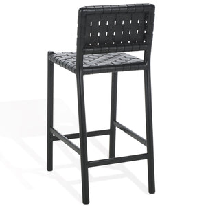 Safavieh Jeremiah Woven Leather Counter Stool – Luxurious Craftsmanship With Timeless Elegance For Any Space Black Wood ,Leather Sfv1606a