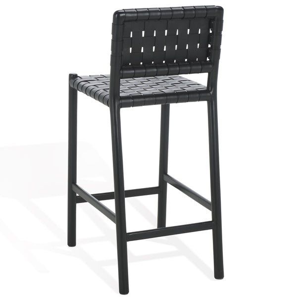 Safavieh Jeremiah Woven Leather Counter Stool – Luxurious Craftsmanship With Timeless Elegance For Any Space Black Wood ,Leather Sfv1606a