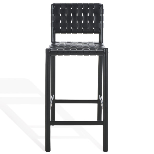 Safavieh Jeremiah Woven Leather Counter Stool – Luxurious Craftsmanship With Timeless Elegance For Any Space Black Wood ,Leather Sfv1606a