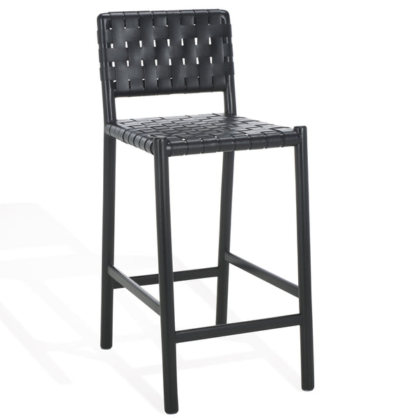 Safavieh Jeremiah Woven Leather Counter Stool – Luxurious Craftsmanship With Timeless Elegance For Any Space Black Wood ,Leather Sfv1606a