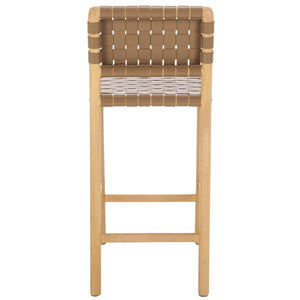 Safavieh Jeremiah Woven Leather Counter Stool – Luxurious Craftsmanship With Timeless Elegance For Any Space Brown ,Natural Wood ,Leather Sfv1606b