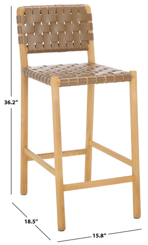 Safavieh Jeremiah Woven Leather Counter Stool – Luxurious Craftsmanship With Timeless Elegance For Any Space Brown ,Natural Wood ,Leather Sfv1606b