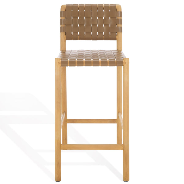Safavieh Jeremiah Woven Leather Counter Stool – Luxurious Craftsmanship With Timeless Elegance For Any Space Brown ,Natural Wood ,Leather Sfv1606b
