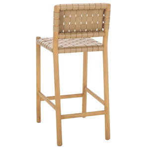 Safavieh Jeremiah Woven Leather Counter Stool – Luxurious Craftsmanship With Timeless Elegance For Any Space Tan ,Natural Wood ,Leather Sfv1606c