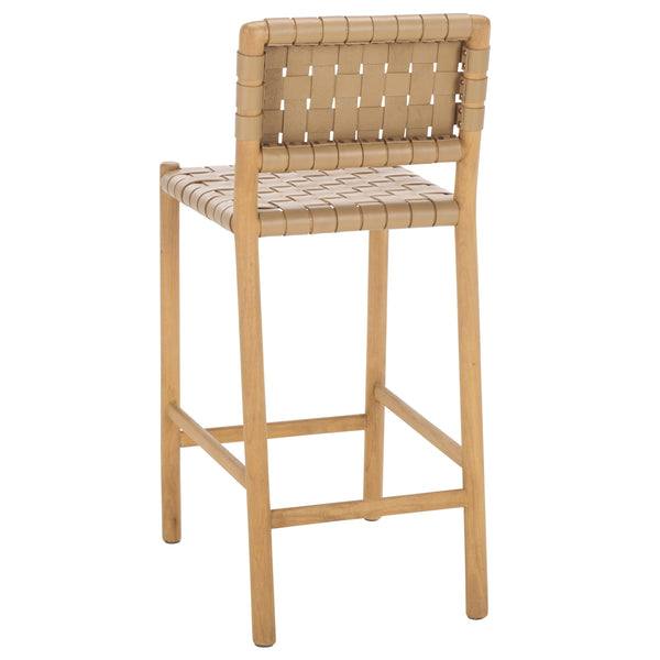 Safavieh Jeremiah Woven Leather Counter Stool – Luxurious Craftsmanship With Timeless Elegance For Any Space Tan ,Natural Wood ,Leather Sfv1606c