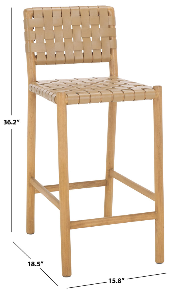 Safavieh Jeremiah Woven Leather Counter Stool – Luxurious Craftsmanship With Timeless Elegance For Any Space Tan ,Natural Wood ,Leather Sfv1606c