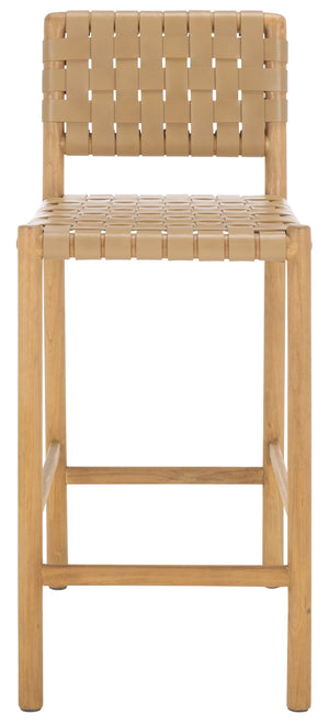 Safavieh Jeremiah Woven Leather Counter Stool – Luxurious Craftsmanship With Timeless Elegance For Any Space Tan ,Natural Wood ,Leather Sfv1606c