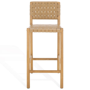 Safavieh Jeremiah Woven Leather Counter Stool – Luxurious Craftsmanship With Timeless Elegance For Any Space Tan ,Natural Wood ,Leather Sfv1606c