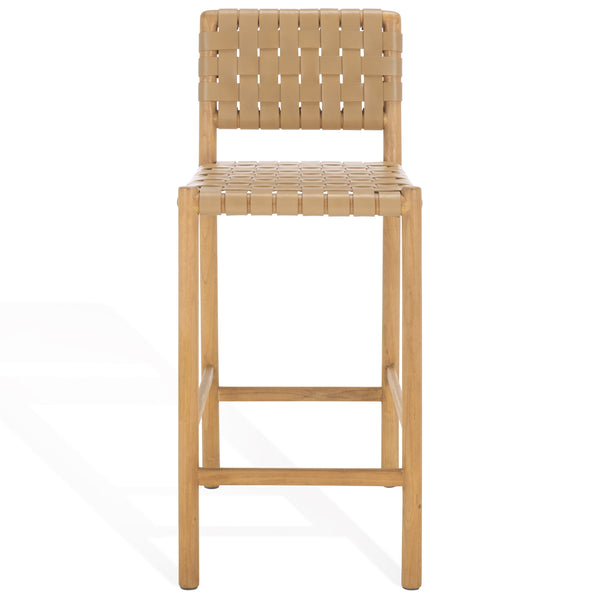 Safavieh Jeremiah Woven Leather Counter Stool – Luxurious Craftsmanship With Timeless Elegance For Any Space Tan ,Natural Wood ,Leather Sfv1606c
