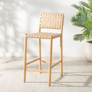 Safavieh Jeremiah Woven Leather Counter Stool – Luxurious Craftsmanship With Timeless Elegance For Any Space Tan ,Natural Wood ,Leather Sfv1606c